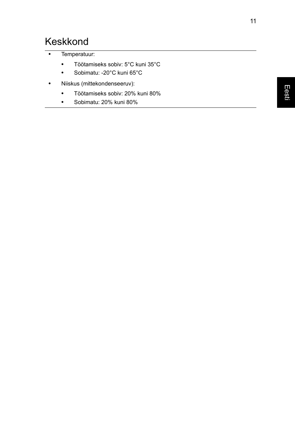 Keskkond | Acer Aspire 7745Z User Manual | Page 255 / 376