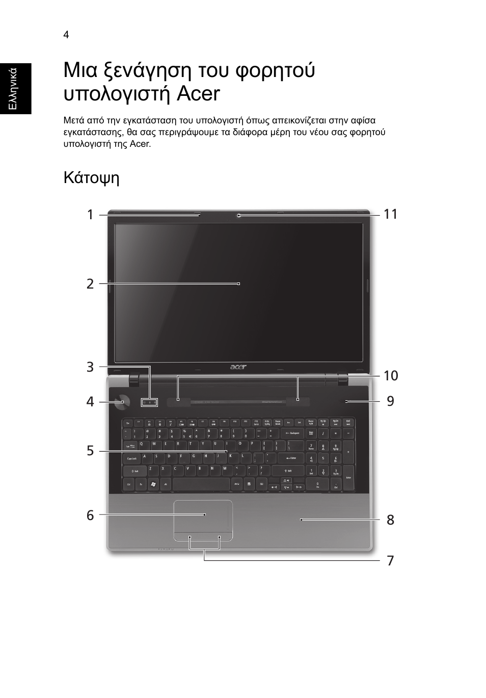 Μια ξενάγηση του φορητού υπολογιστή acer, Κάτοψη | Acer Aspire 7745Z User Manual | Page 284 / 376