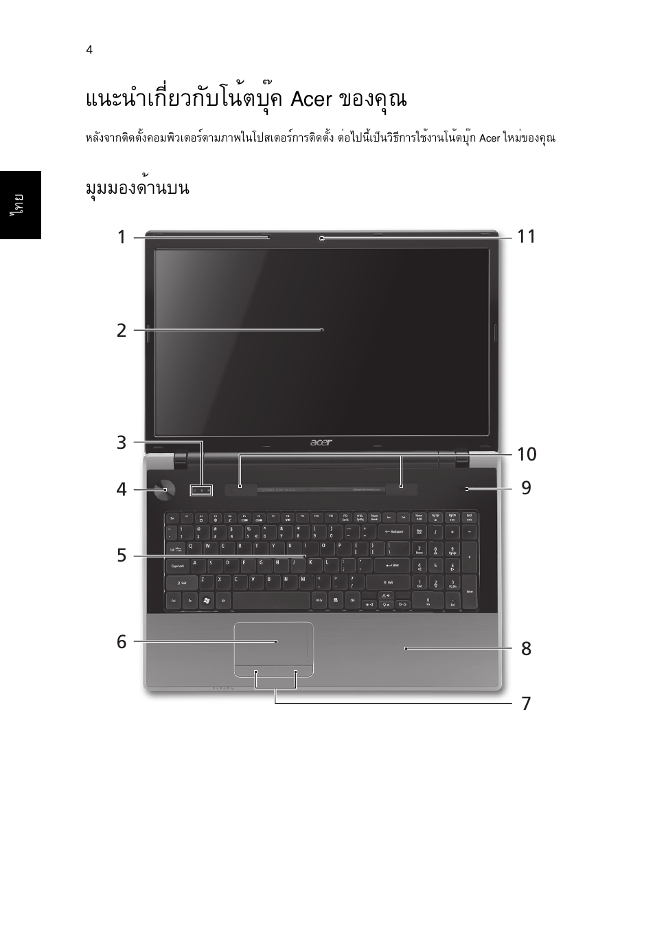 แนะนำเกี่ยวกับโน้ตบุ๊ค acer ของคุณ, มุมมองด้านบน, Б¹р¹уа¡хивз¡сºв¹éμºøê¤ acer ¢н§¤ш | Бшббн§´йт¹º | Acer Aspire 7745Z User Manual | Page 368 / 376