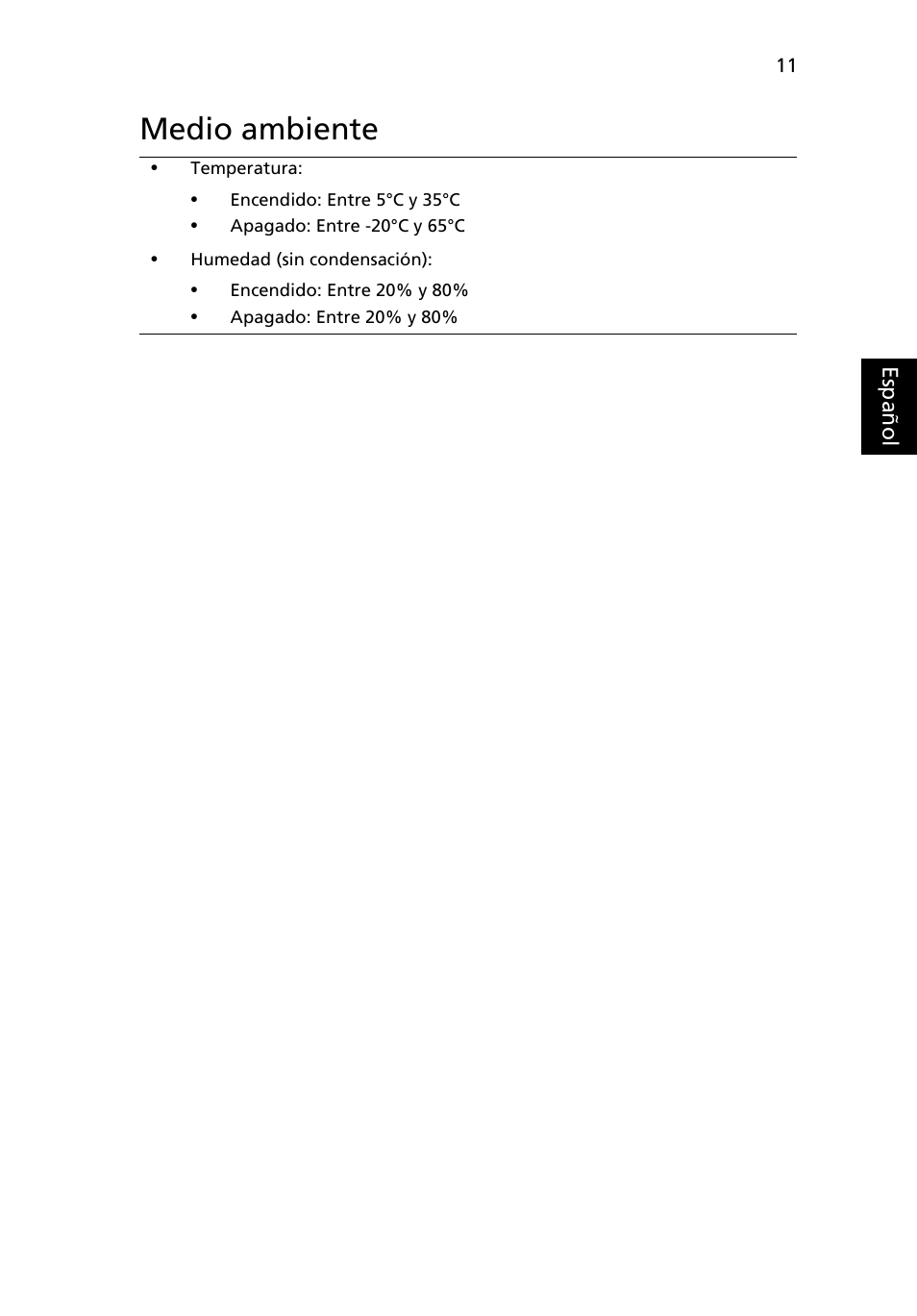 Medio ambiente | Acer Aspire 7745Z User Manual | Page 61 / 376