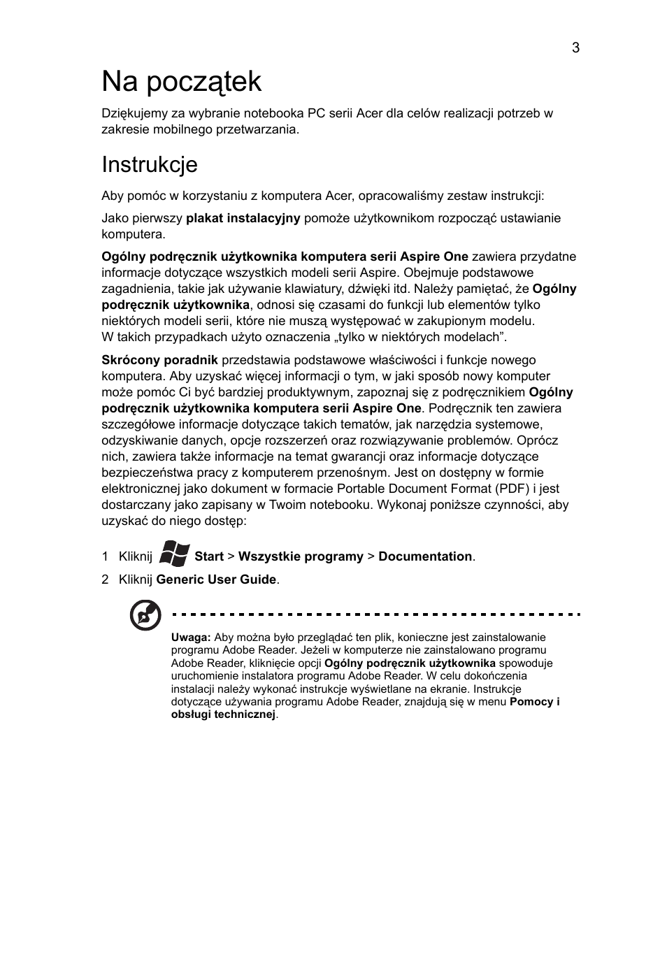 Na początek, Instrukcje | Acer AOHAPPY2 User Manual | Page 141 / 318