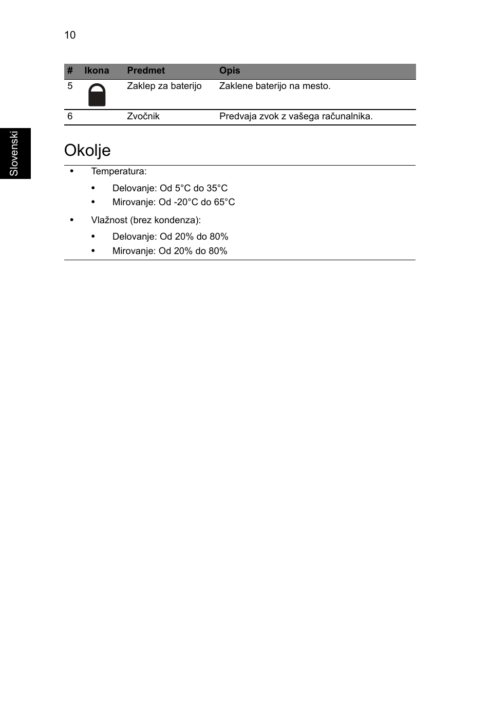 Okolje | Acer AOHAPPY2 User Manual | Page 192 / 318