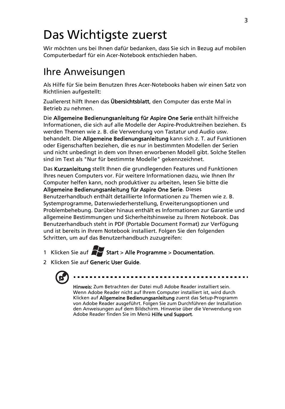 Das wichtigste zuerst, Ihre anweisungen | Acer AOHAPPY2 User Manual | Page 27 / 318