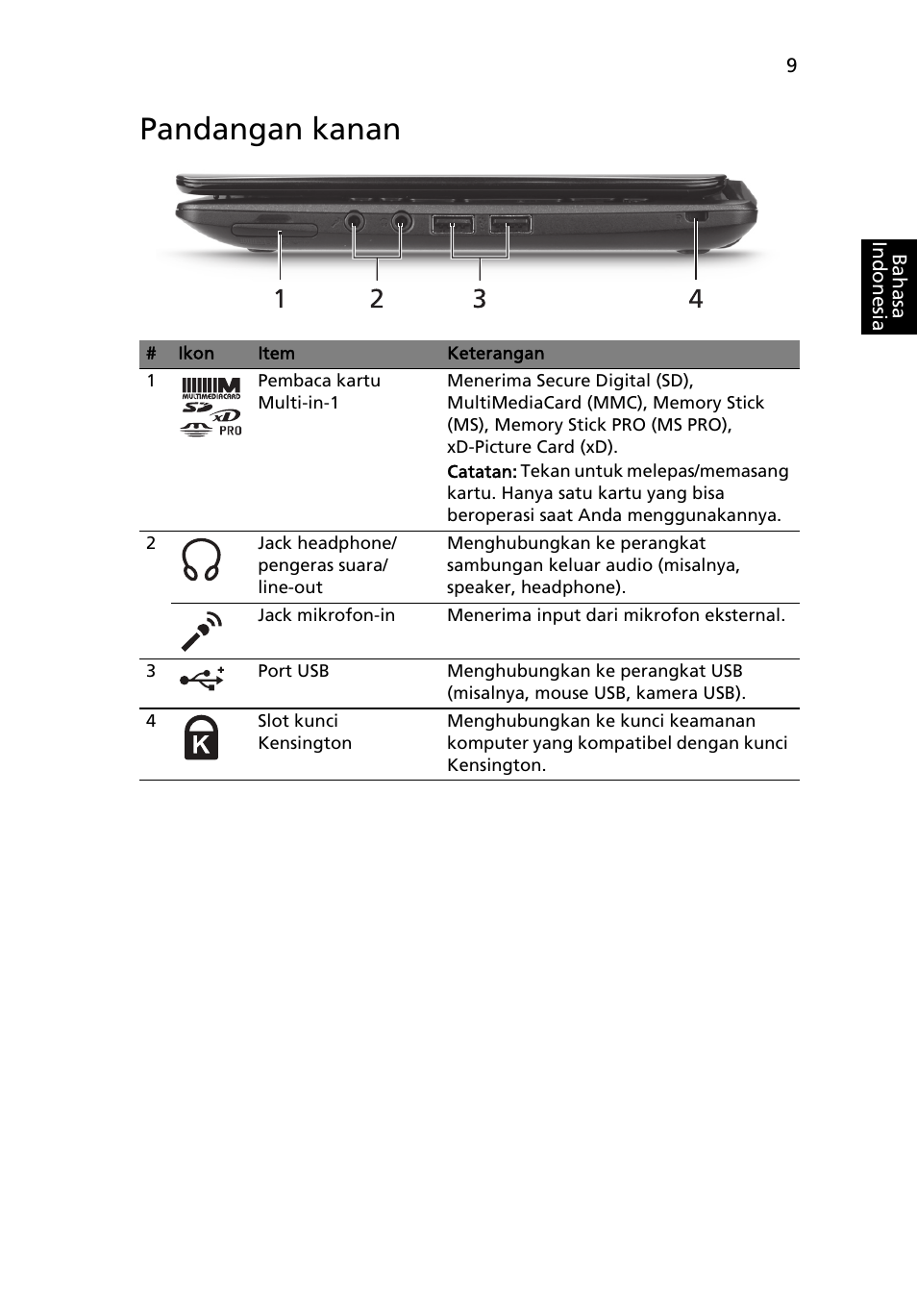 Pandangan kanan | Acer AOHAPPY2 User Manual | Page 305 / 318