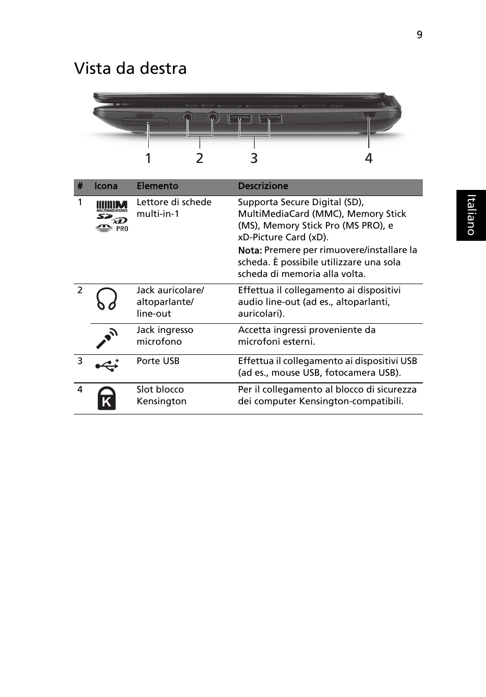 Vista da destra | Acer AOHAPPY2 User Manual | Page 45 / 318