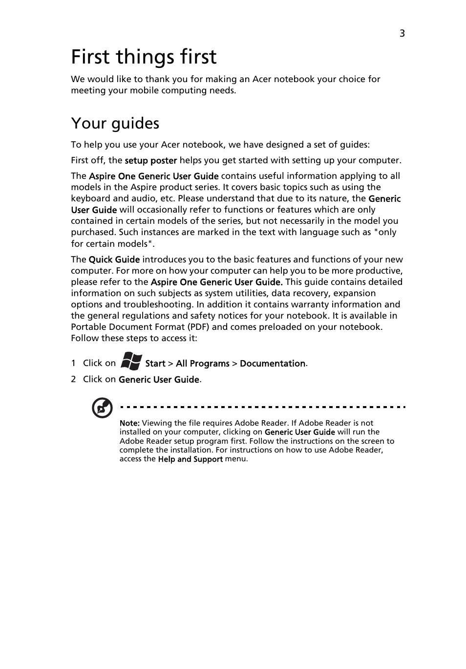 First things first, Your guides | Acer AOHAPPY2 User Manual | Page 5 / 318