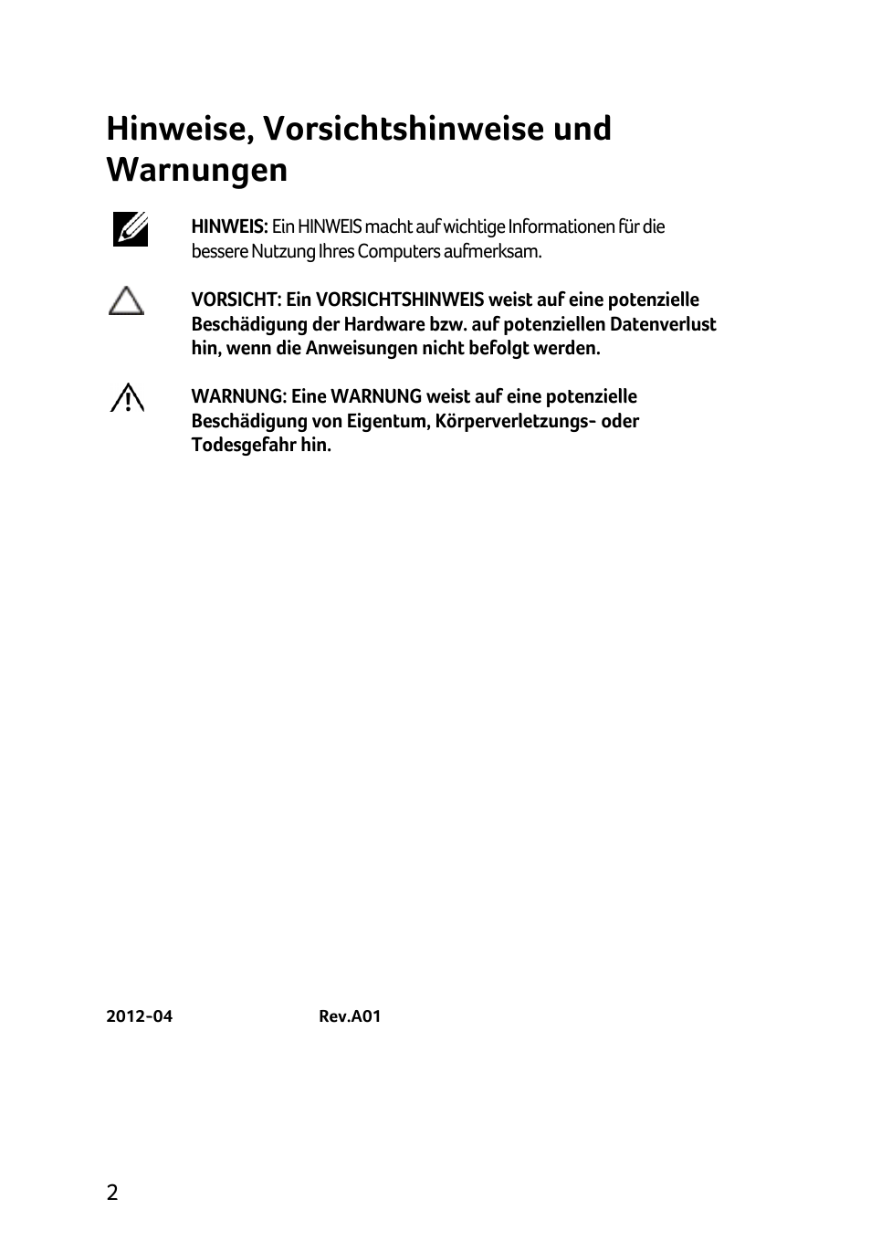 Hinweise, vorsichtshinweise und warnungen | Acer X1240 User Manual | Page 18 / 130