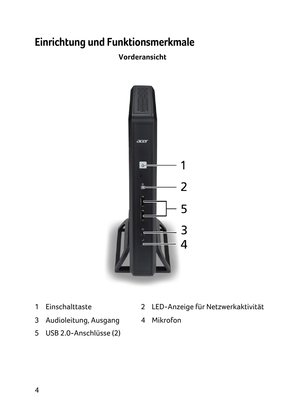 Einrichtung und funktionsmerkmale | Acer X1240 User Manual | Page 20 / 130