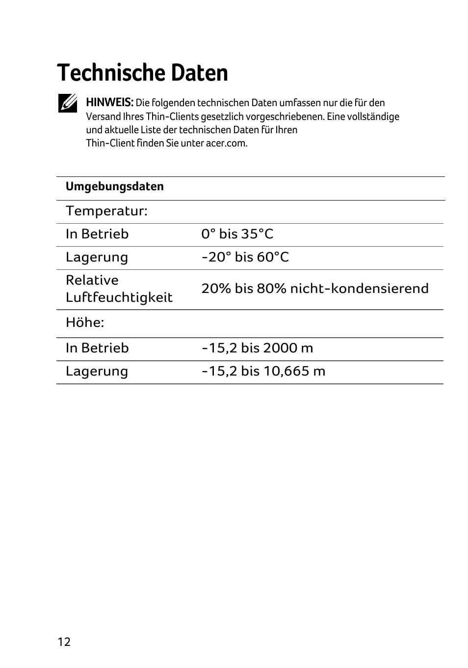 Technische daten | Acer X1240 User Manual | Page 28 / 130