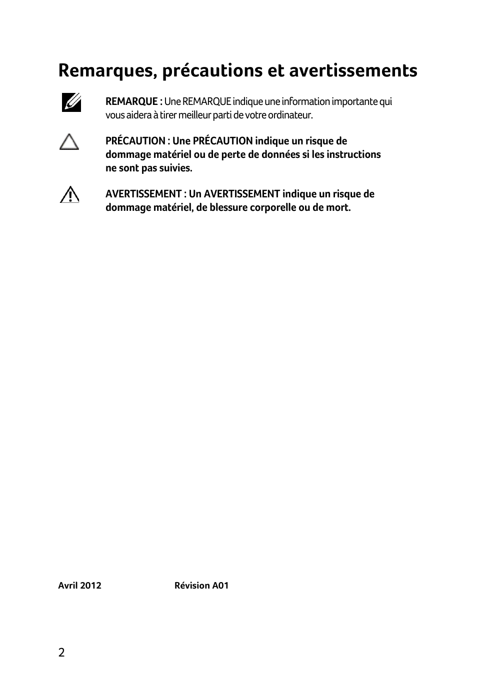 Remarques, précautions et avertissements | Acer X1240 User Manual | Page 46 / 130