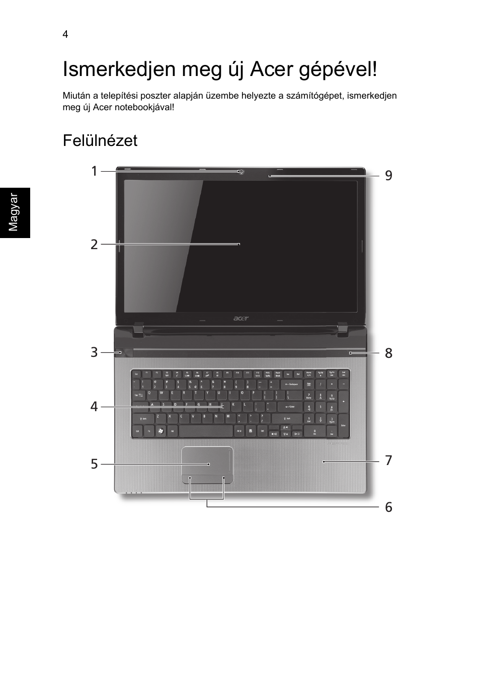 Ismerkedjen meg új acer gépével, Felülnézet | Acer Aspire 7750ZG User Manual | Page 140 / 316