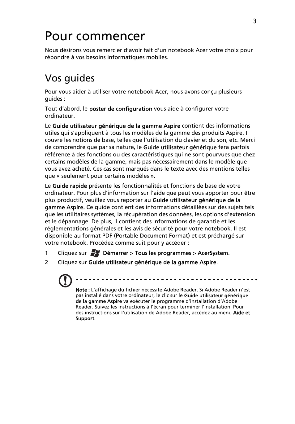 Pour commencer, Vos guides | Acer Aspire 7750ZG User Manual | Page 15 / 316