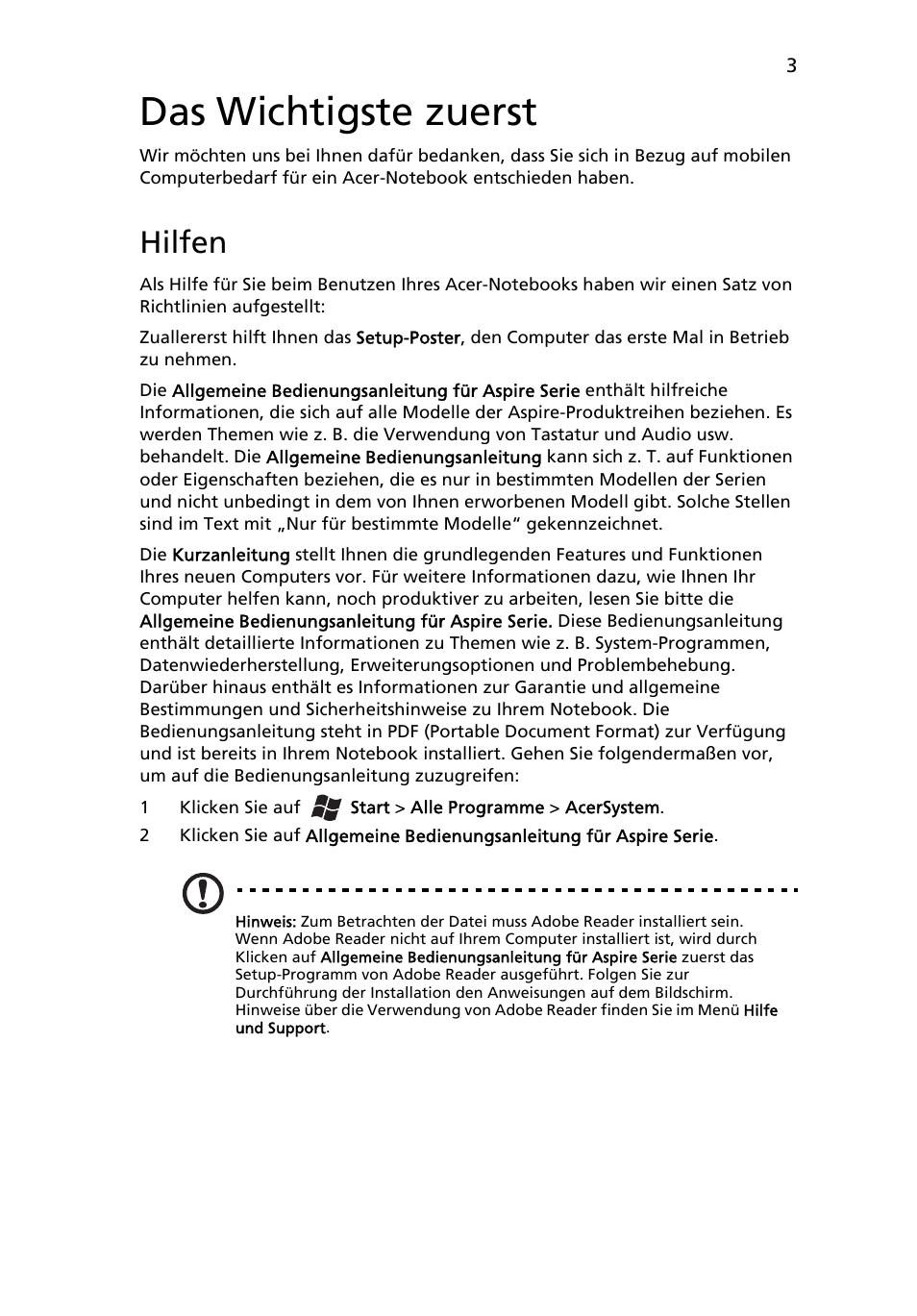 Das wichtigste zuerst, Hilfen | Acer Aspire 7750ZG User Manual | Page 25 / 316