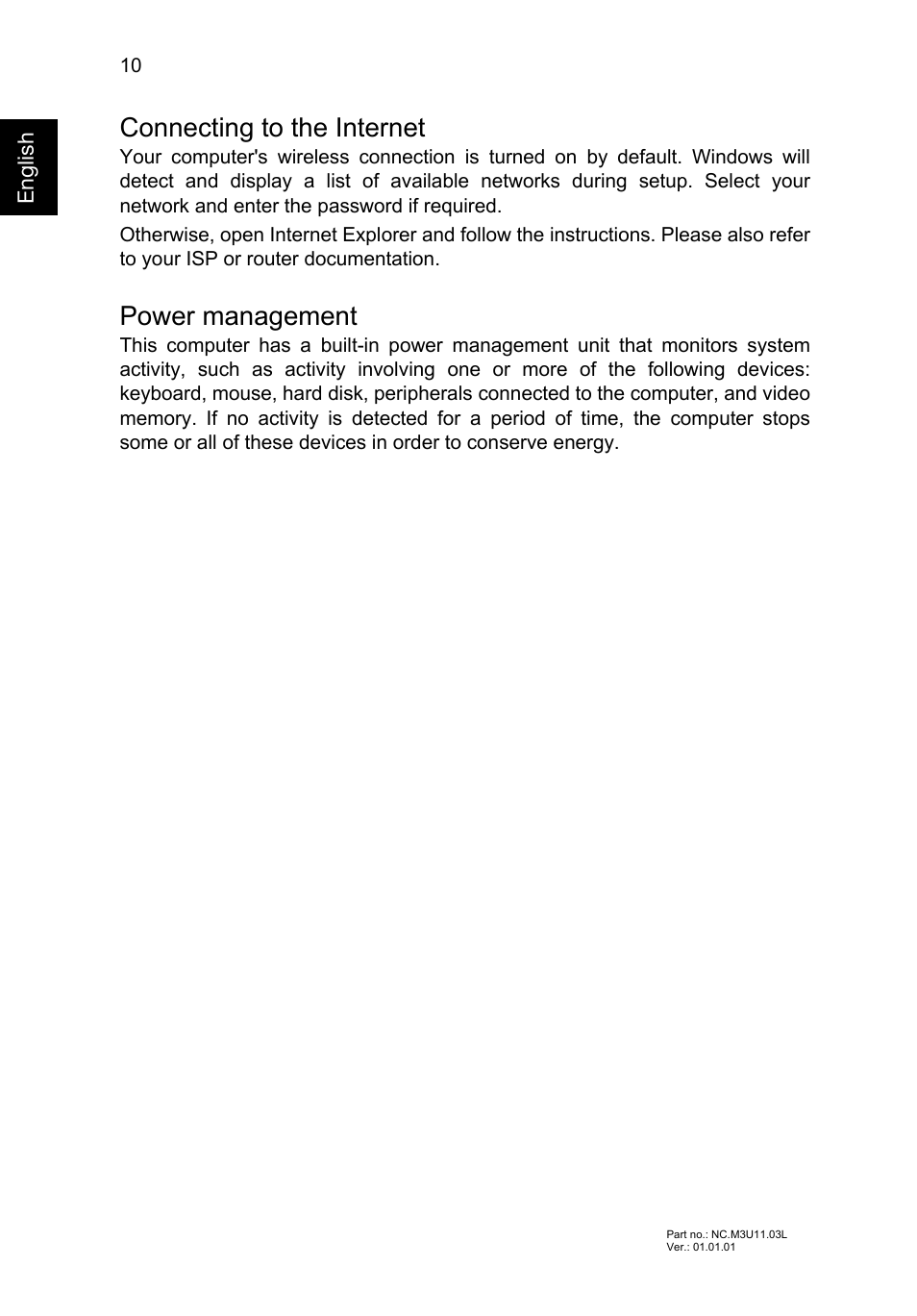 Connecting to the internet, Power management | Acer Aspire V5-471PG User Manual | Page 12 / 357