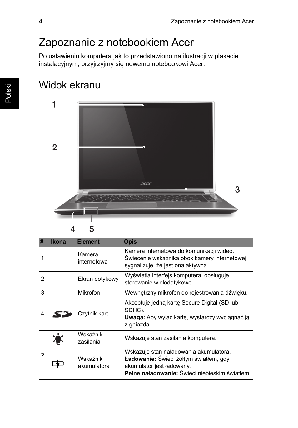 Zapoznanie z notebookiem acer, Widok ekranu | Acer Aspire V5-471PG User Manual | Page 151 / 357