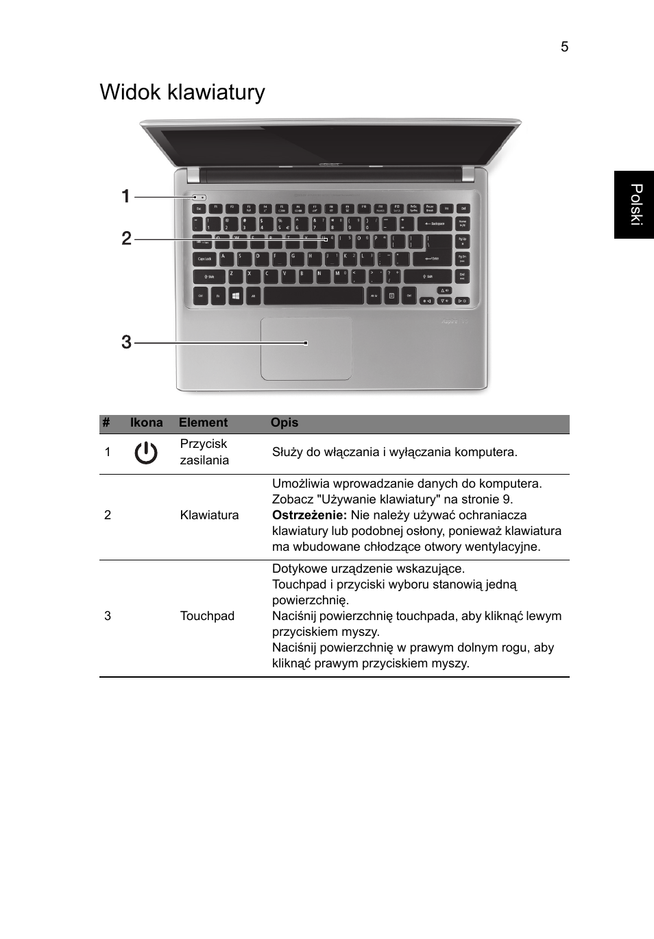 Widok klawiatury | Acer Aspire V5-471PG User Manual | Page 152 / 357