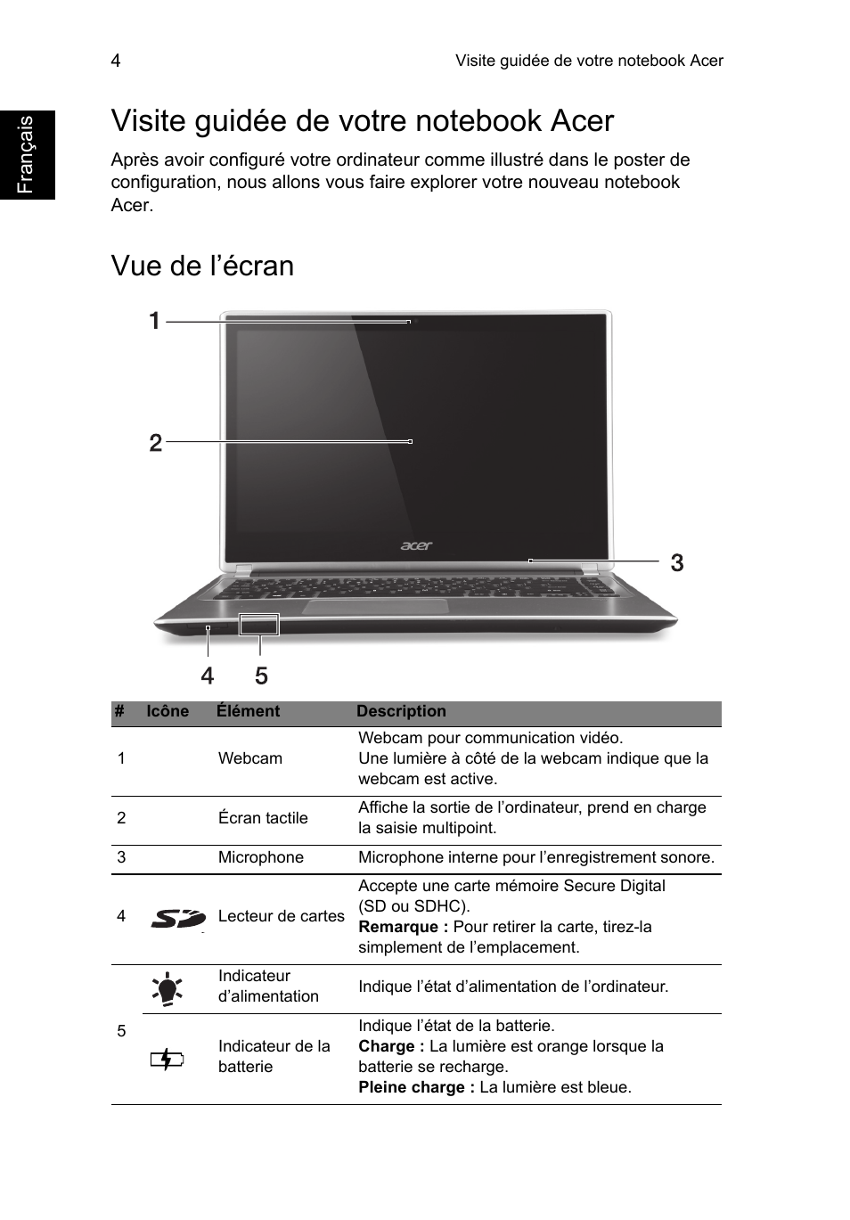 Visite guidée de votre notebook acer, Vue de l’écran | Acer Aspire V5-471PG User Manual | Page 16 / 357
