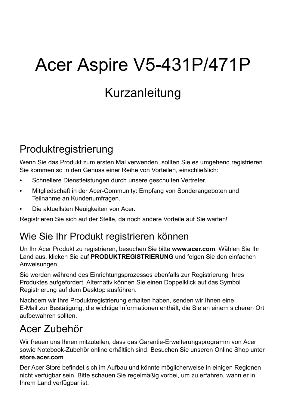 Deutsch, Produktregistrierung, Wie sie ihr produkt registrieren können | Acer zubehör, Kurzanleitung | Acer Aspire V5-471PG User Manual | Page 25 / 357