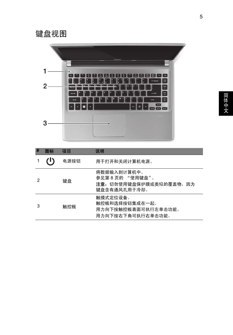 键盘视图 | Acer Aspire V5-471PG User Manual | Page 330 / 357