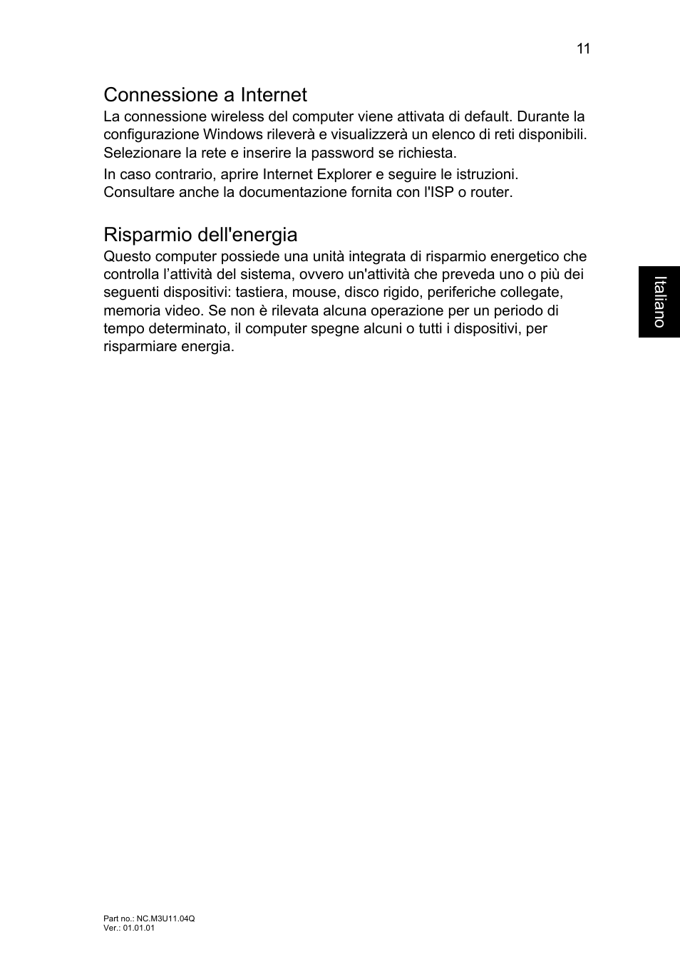 Connessione a internet, Risparmio dell'energia | Acer Aspire V5-471PG User Manual | Page 47 / 357