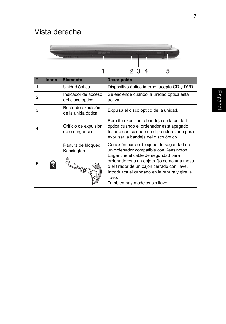 Vista derecha | Acer Aspire V5-471PG User Manual | Page 55 / 357