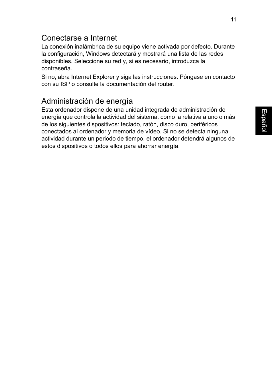 Conectarse a internet, Administración de energía | Acer Aspire V5-471PG User Manual | Page 59 / 357