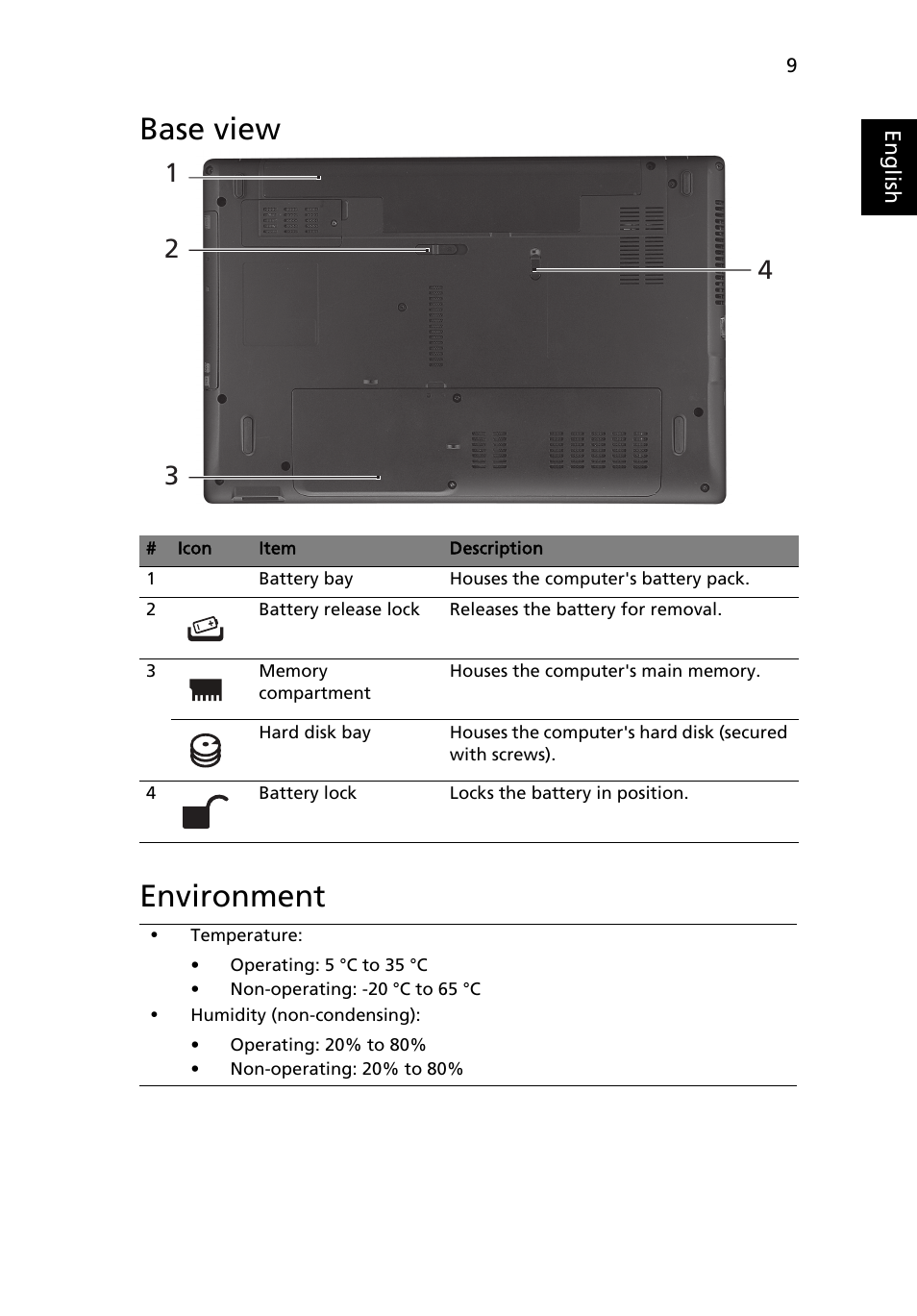 Base view, Environment, Base view environment | Acer Aspire 5250 User Manual | Page 11 / 315