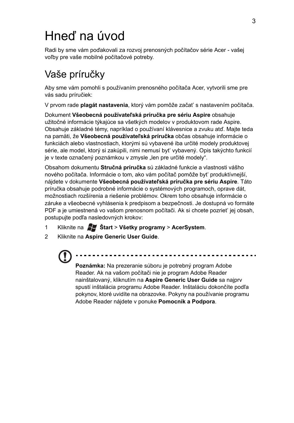 Hneď na úvod, Vaše príručky | Acer Aspire 5250 User Manual | Page 159 / 315