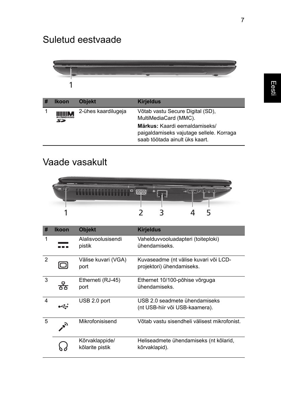 Suletud eestvaade, Vaade vasakult, Suletud eestvaade vaade vasakult | Acer Aspire 5250 User Manual | Page 213 / 315