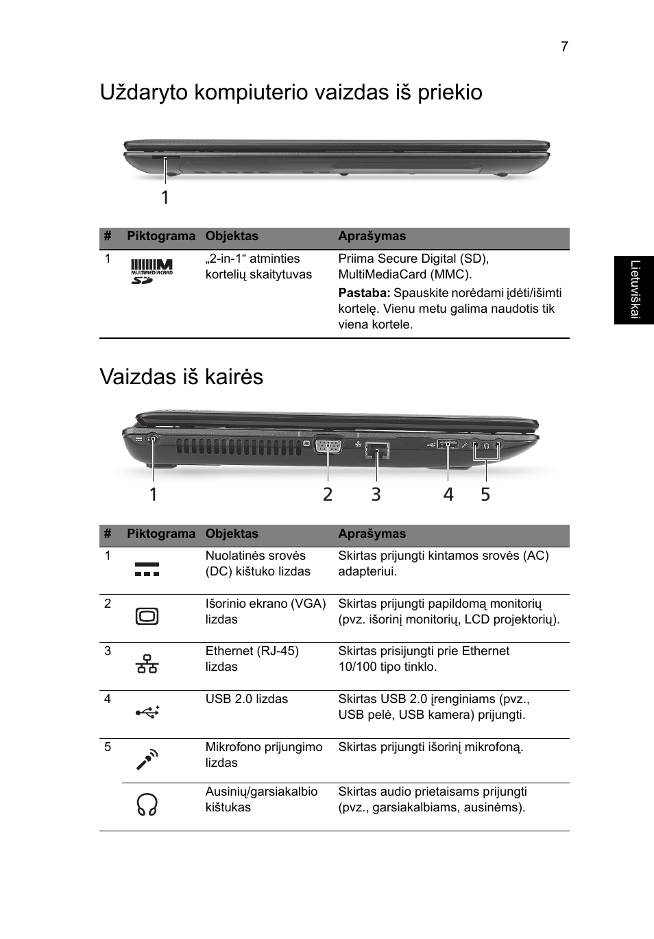 Uždaryto kompiuterio vaizdas iš priekio, Vaizdas iš kairės | Acer Aspire 5250 User Manual | Page 233 / 315