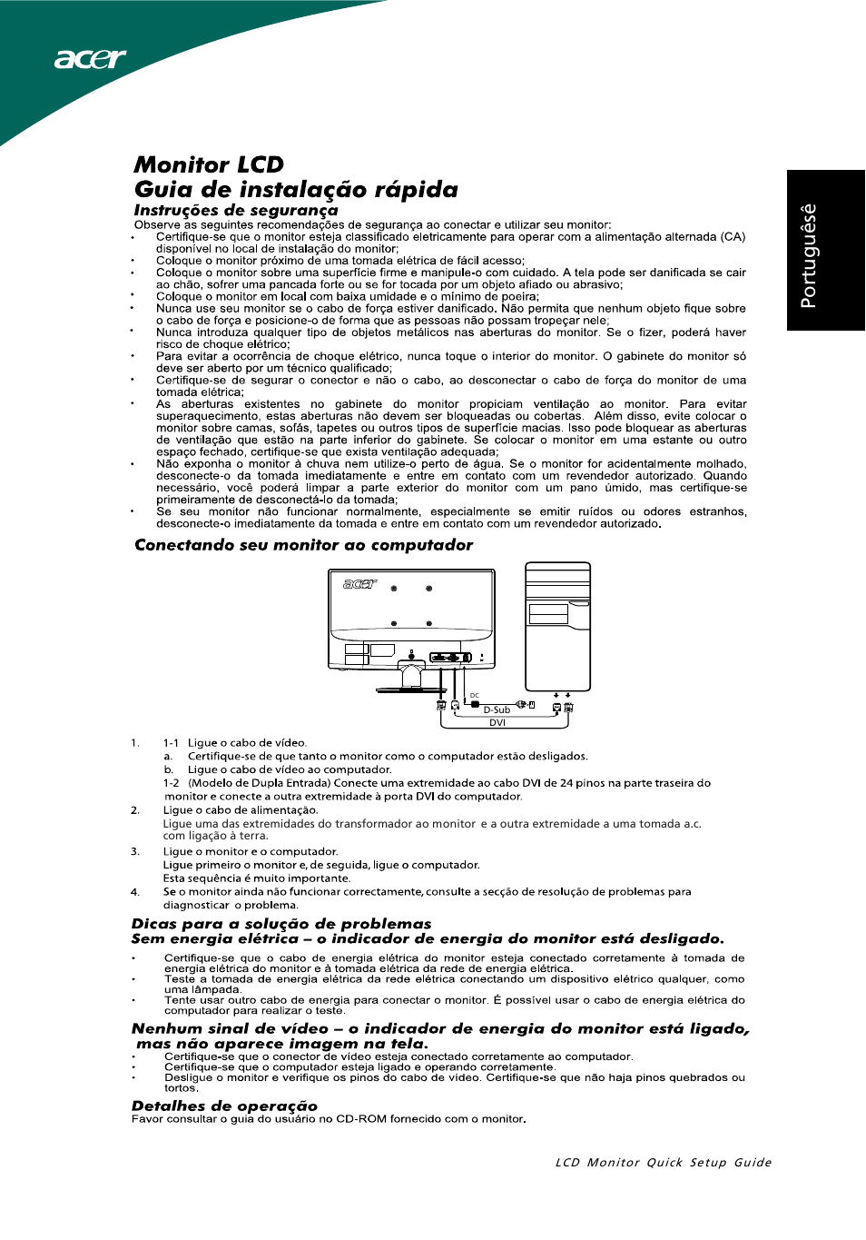 Po rt ug uê sê | Acer S191HQL User Manual | Page 15 / 32