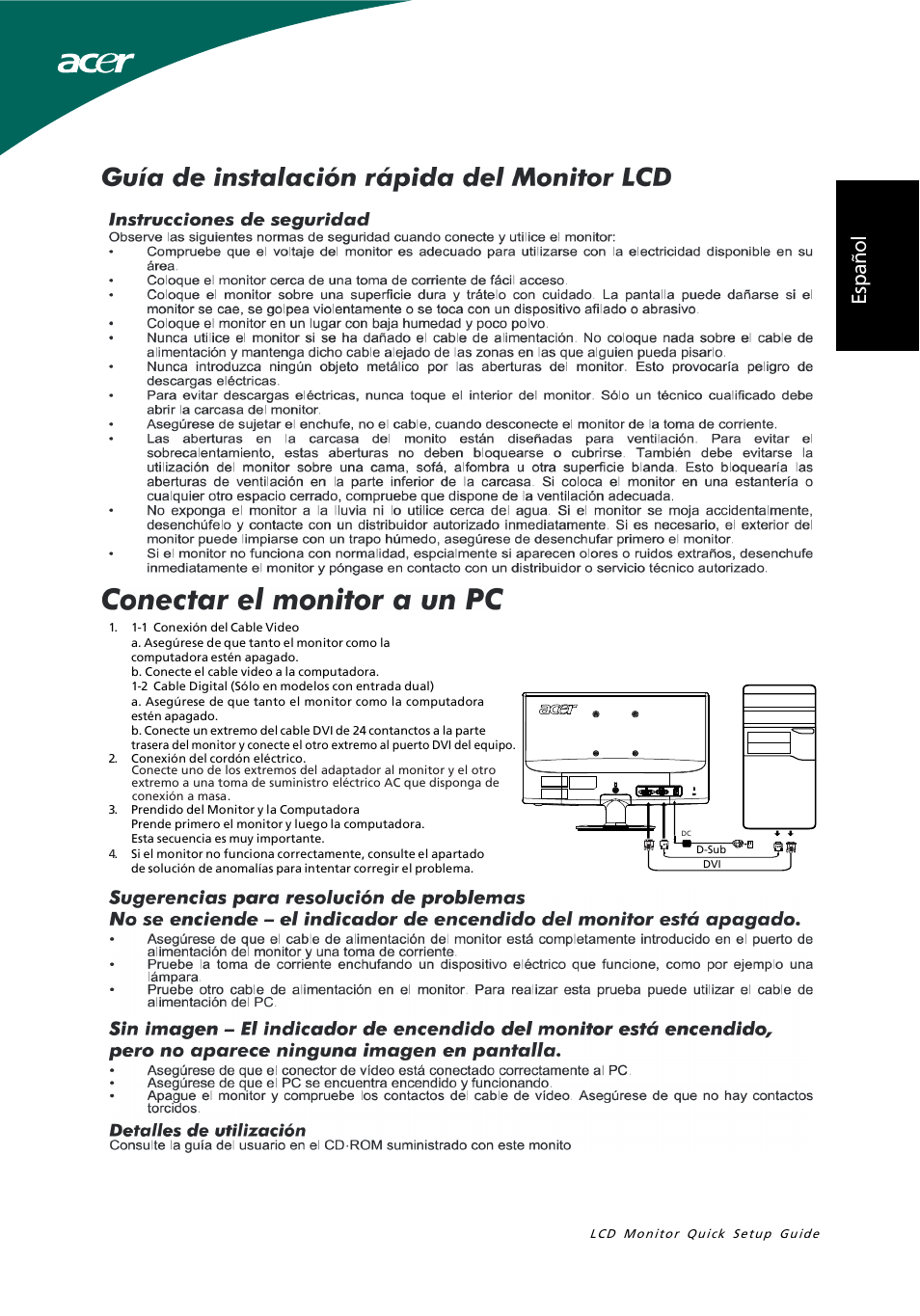 Es pañ ol | Acer S191HQL User Manual | Page 7 / 32