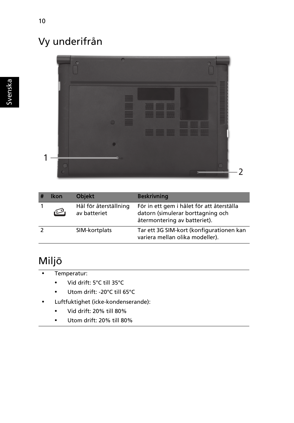 Vy underifrån, Miljö, Vy underifrån miljö | Acer Aspire 3830TG User Manual | Page 106 / 316