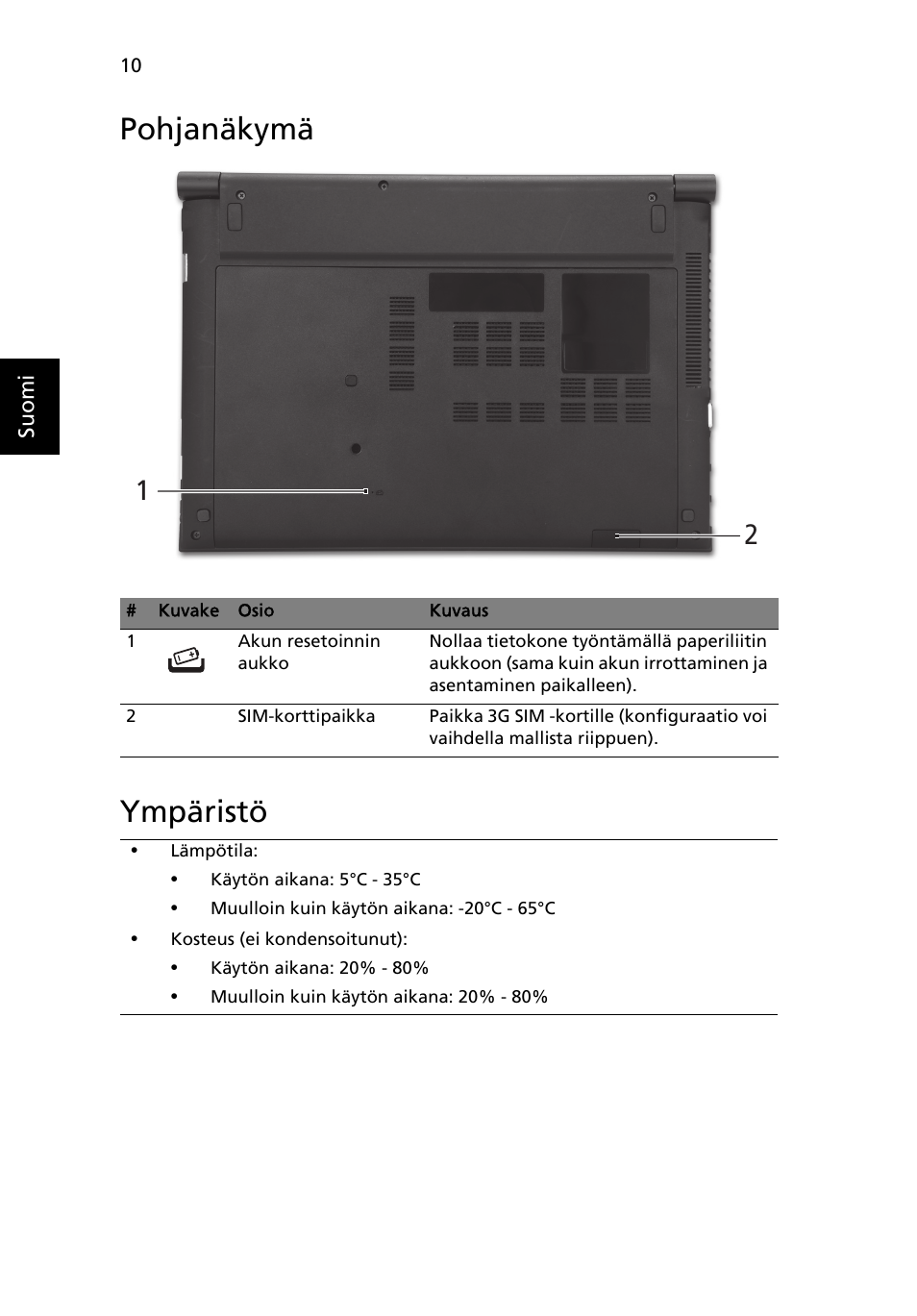 Pohjanäkymä, Ympäristö, Pohjanäkymä ympäristö | Acer Aspire 3830TG User Manual | Page 116 / 316