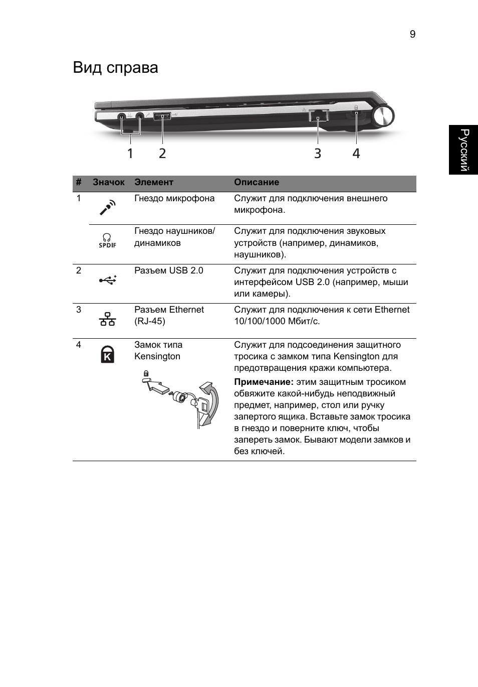 Вид справа | Acer Aspire 3830TG User Manual | Page 125 / 316