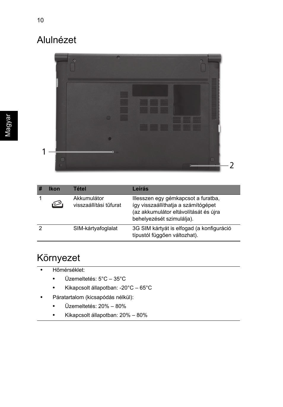 Alulnézet, Környezet, Alulnézet környezet | Acer Aspire 3830TG User Manual | Page 146 / 316