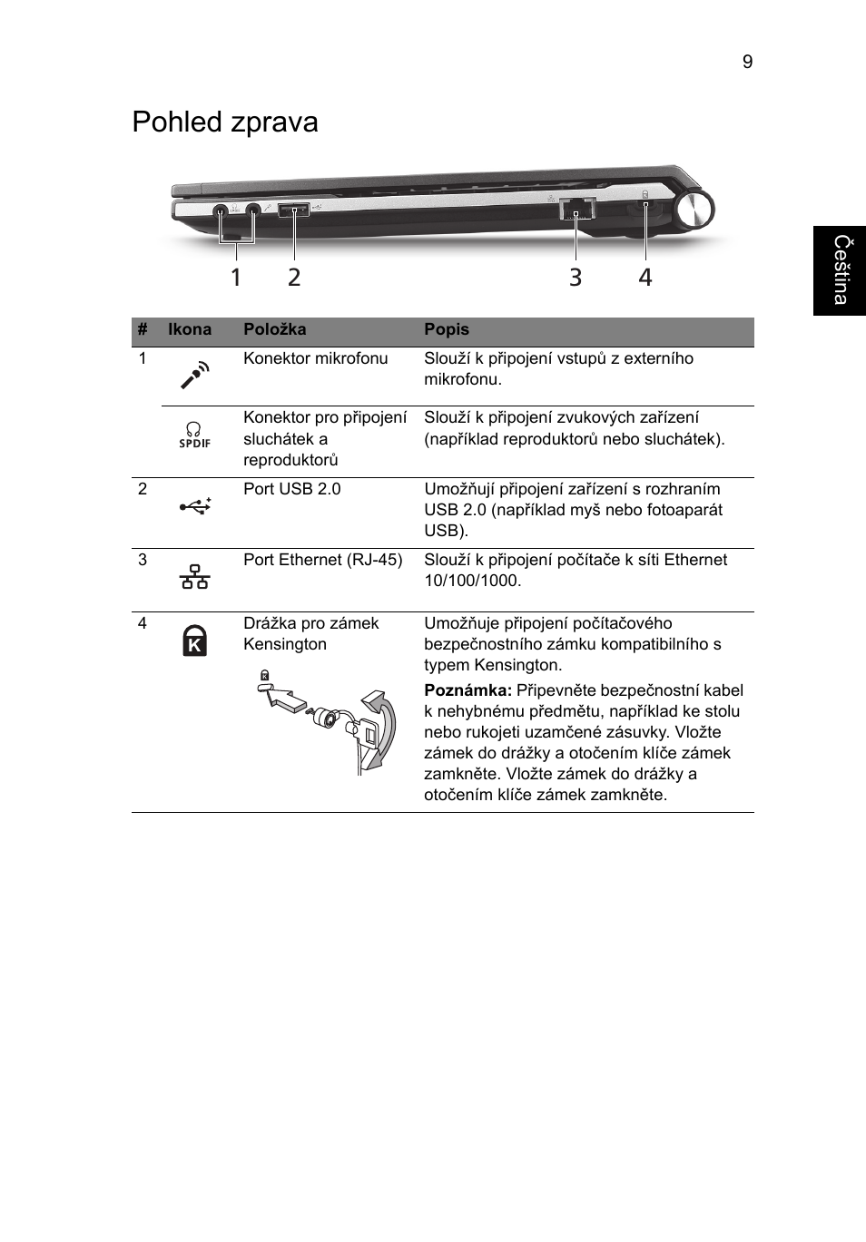 Pohled zprava | Acer Aspire 3830TG User Manual | Page 155 / 316