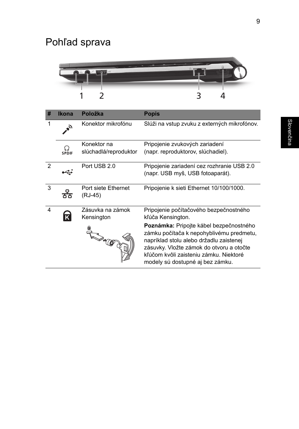 Pohľad sprava | Acer Aspire 3830TG User Manual | Page 165 / 316