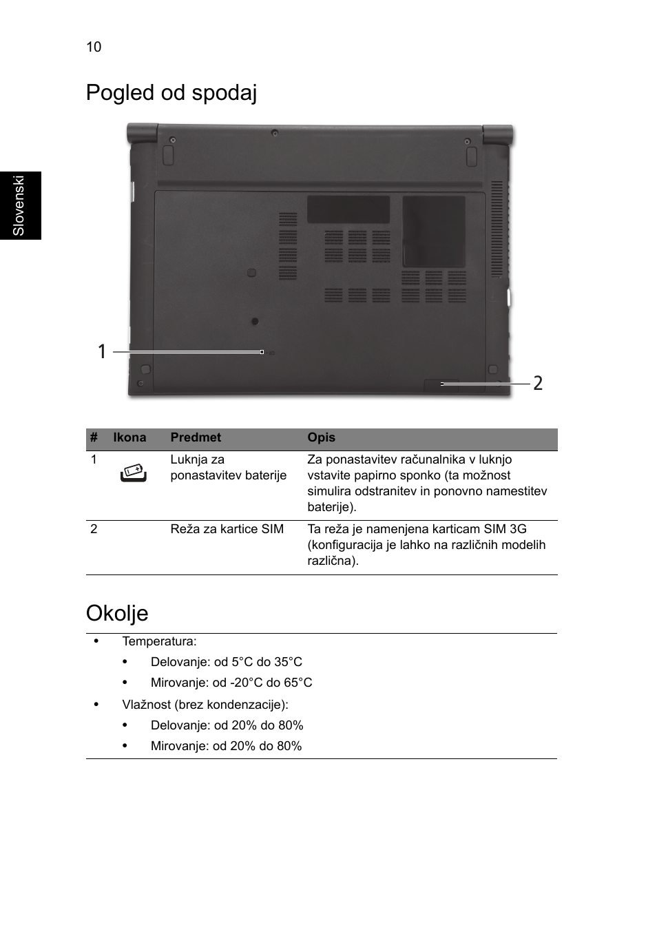 Pogled od spodaj, Okolje, Pogled od spodaj okolje | Acer Aspire 3830TG User Manual | Page 176 / 316