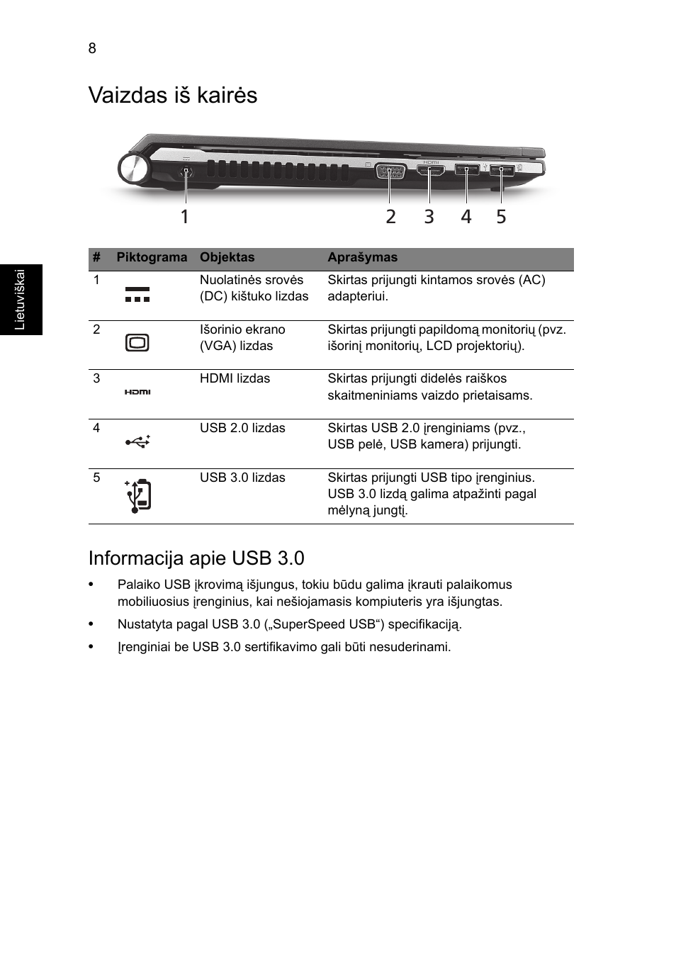 Vaizdas iš kairės, Informacija apie usb 3.0 | Acer Aspire 3830TG User Manual | Page 234 / 316