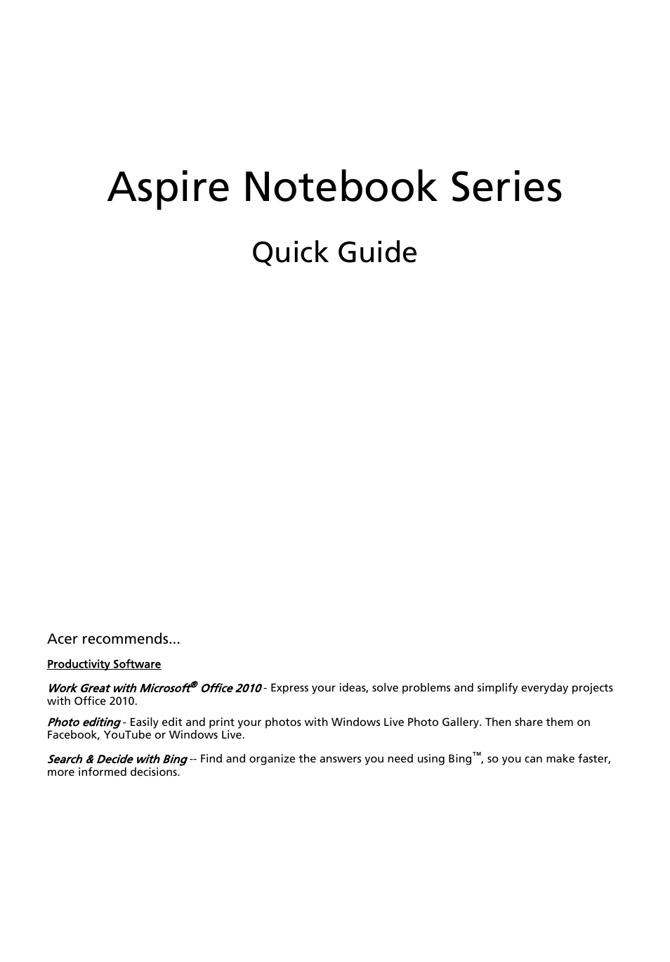 English, Quick guide | Acer Aspire 3830TG User Manual | Page 3 / 316