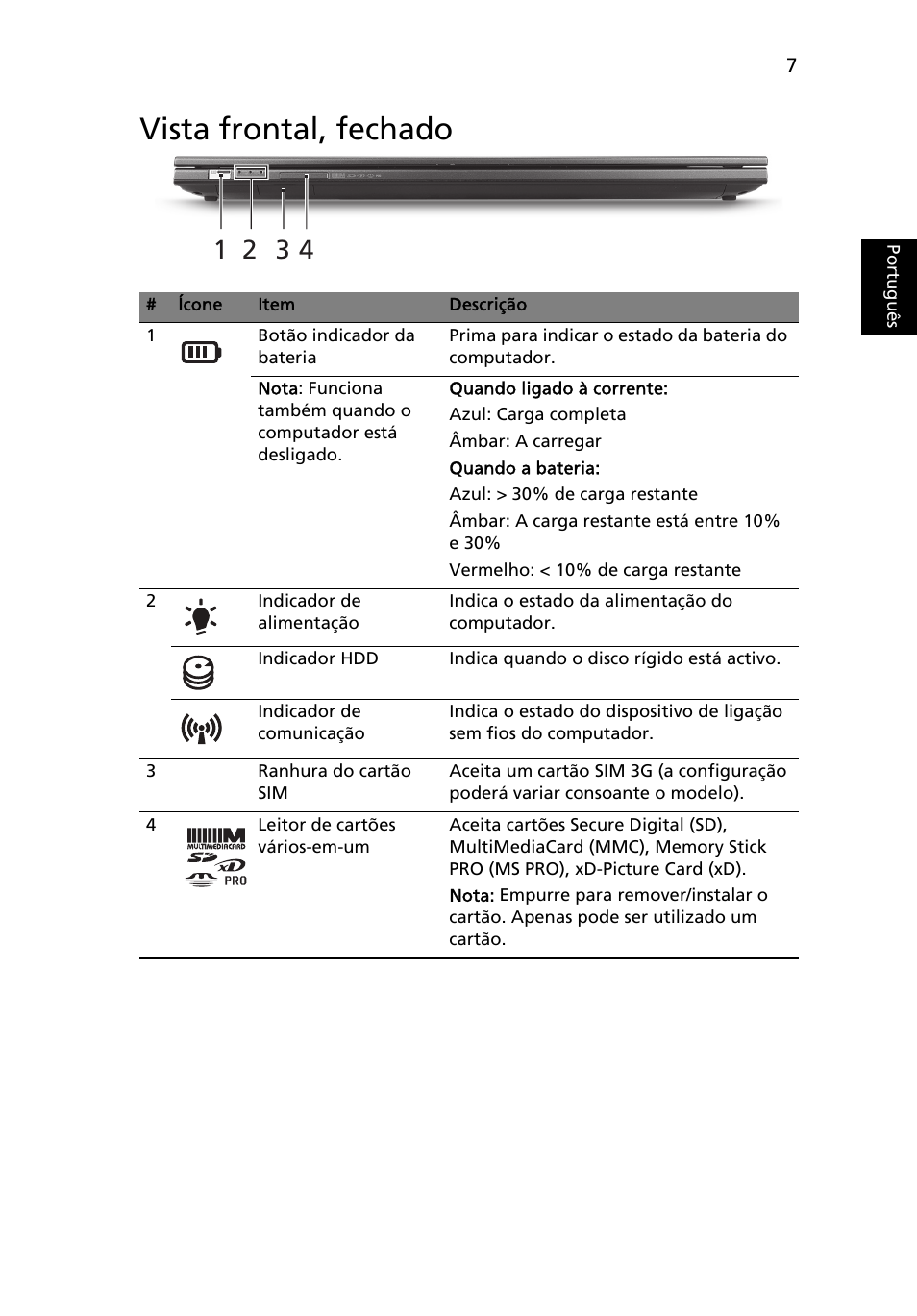 Vista frontal, fechado | Acer Aspire 3830TG User Manual | Page 63 / 316