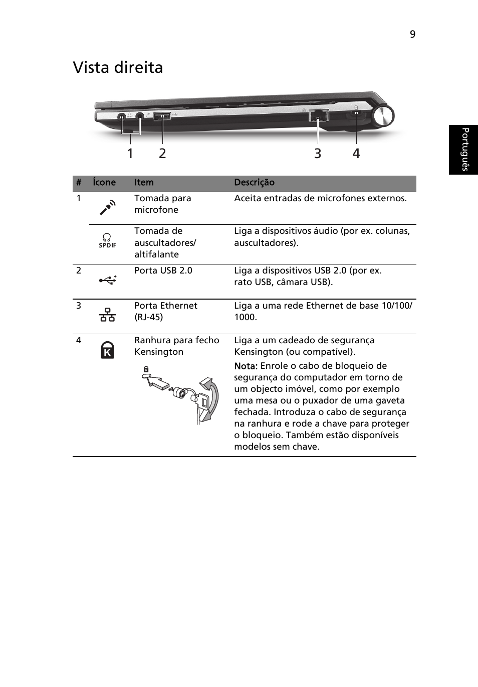 Vista direita | Acer Aspire 3830TG User Manual | Page 65 / 316