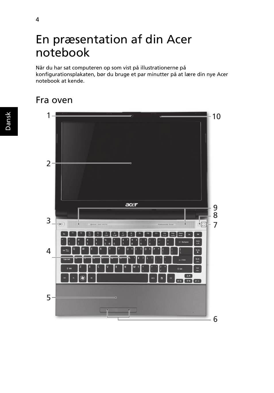 En præsentation af din acer notebook, Fra oven | Acer Aspire 3830TG User Manual | Page 90 / 316