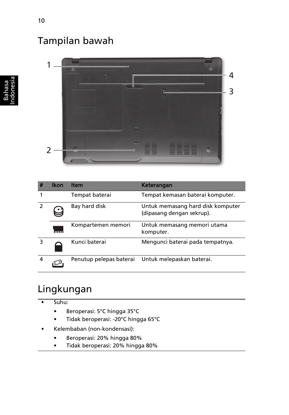 Tampilan bawah, Lingkungan, Tampilan bawah lingkungan | Acer TravelMate 5542G User Manual | Page 304 / 314