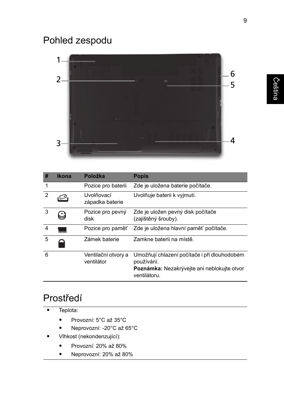 Pohled zespodu, Prostředí, Pohled zespodu prostředí | Acer Aspire 5741ZG User Manual | Page 153 / 313
