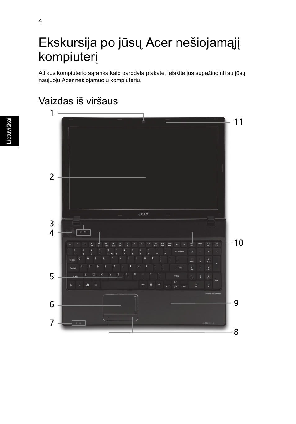 Ekskursija po jūsų acer nešiojamąjį kompiuterį, Vaizdas iš viršaus | Acer Aspire 5741ZG User Manual | Page 228 / 313