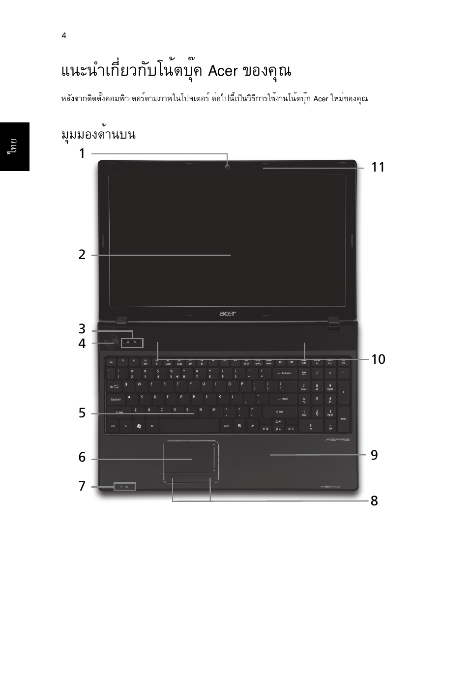 แนะนำเกี่ยวกับโน้ตบุ๊ค acer ของคุณ, มุมมองด้านบน, Б¹р¹уа¡хивз¡сºв¹éμºøê¤ acer ¢н§¤ш | Бшббн§´йт¹º | Acer Aspire 5741ZG User Manual | Page 308 / 313