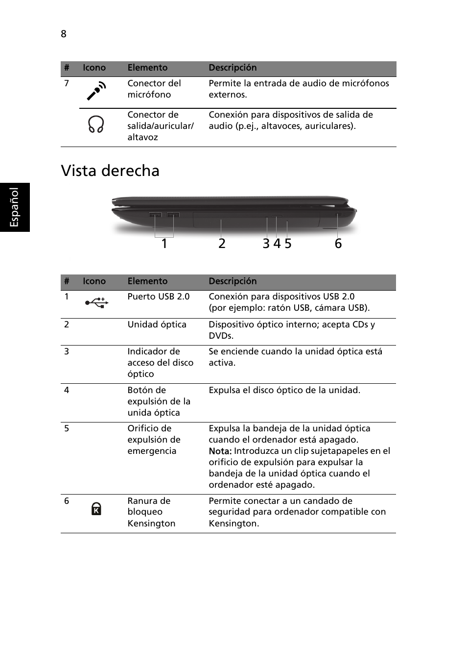 Vista derecha | Acer Aspire 5741ZG User Manual | Page 50 / 313