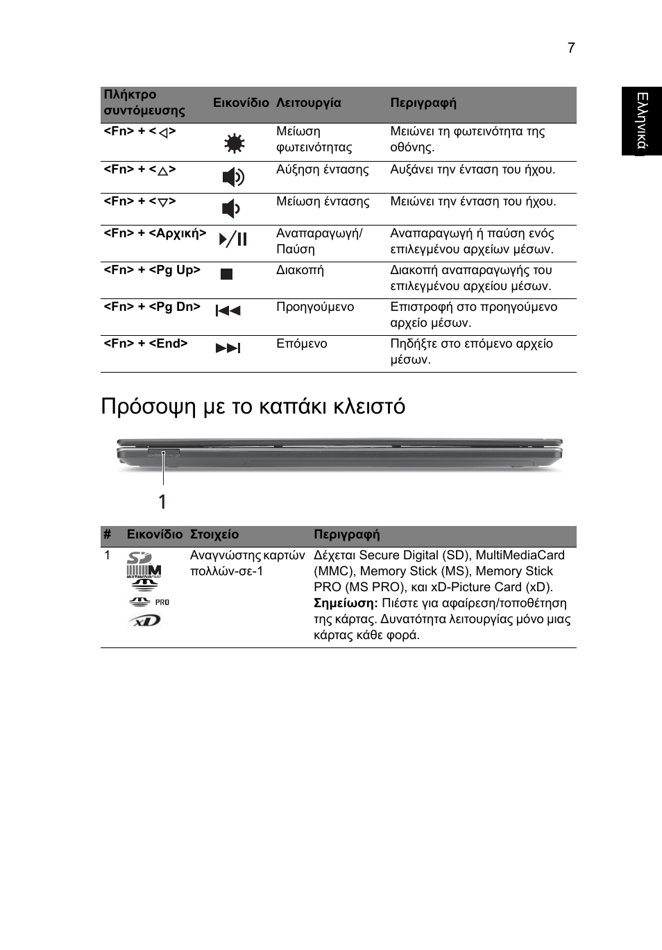 Πρόσοψη µε το καπάκι κλειστό | Acer Aspire 5625G User Manual | Page 251 / 326